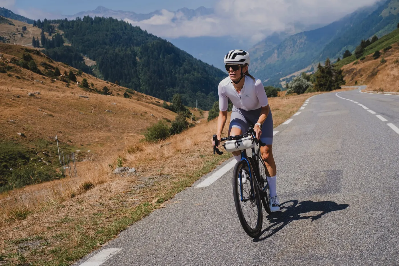 Eva cycling up the Col du Tourmalet,